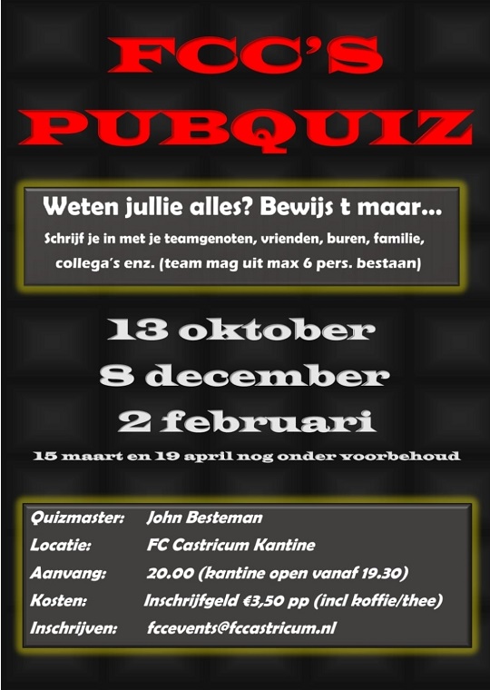 PUBQUIZ VRIJDAG 8 DECEMBER
